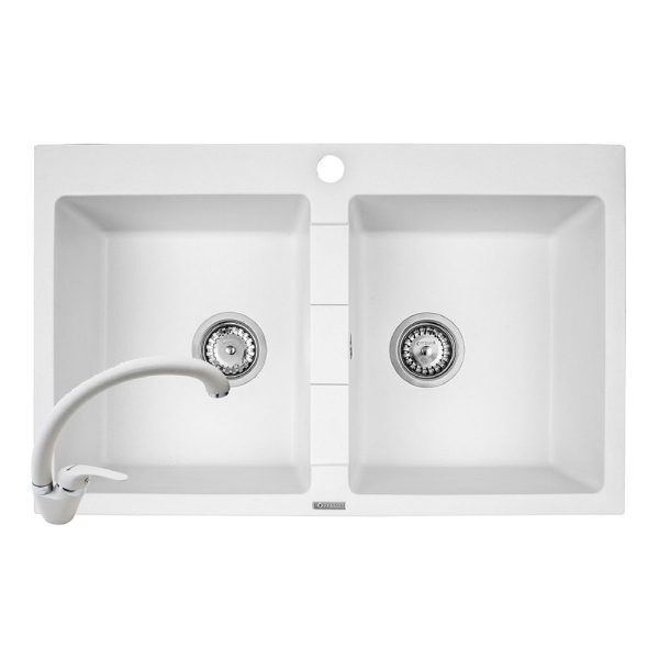 Set chiuveta granit SPARTA 2B & baterie OSSIA - White