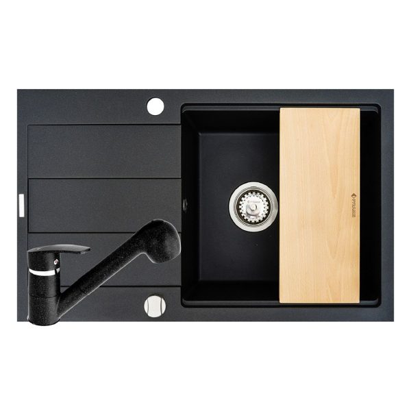 Set chiuveta granit SPARTA PLUS LUX, baterie FIDO & Tocator - Negru
