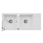 Set chiuveta Pyramis MIDO 116x50 2B1D & baterie BELLO - Snow