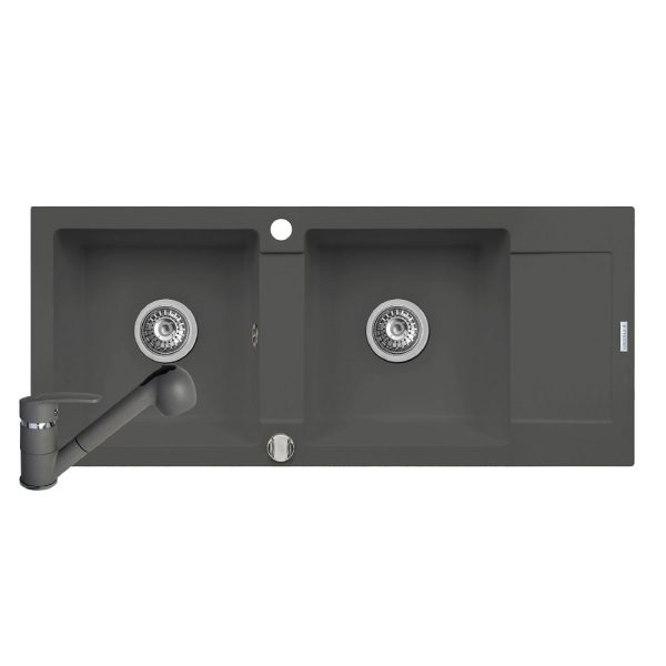 Set chiuveta Pyramis MIDO 116x50 2B1D & baterie FIDO - Grey