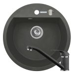 Set chiuveta granit MIDO 1B Ø51 & baterie ASALIA - Black