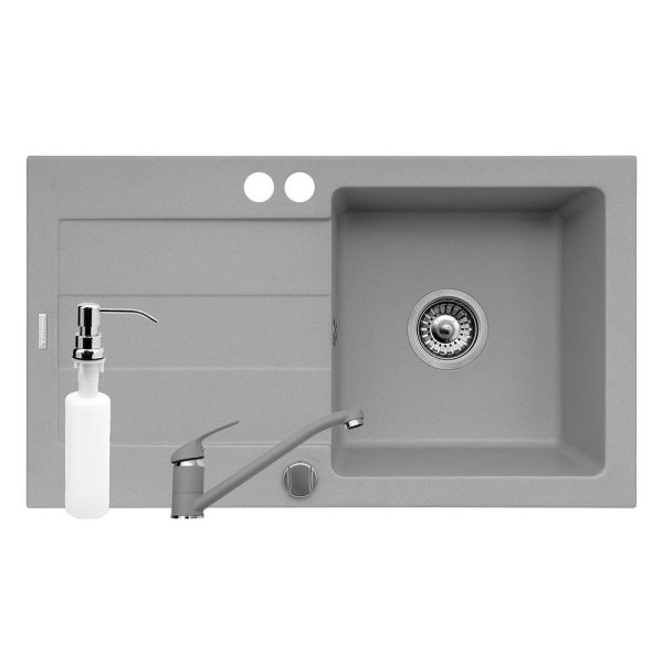 Set 3in1 chiuveta granit Cristal 1B 1D DR Grey