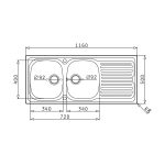 Chiuveta inox Pyramis AURORA 116x50 2B1D SM - imagine 3