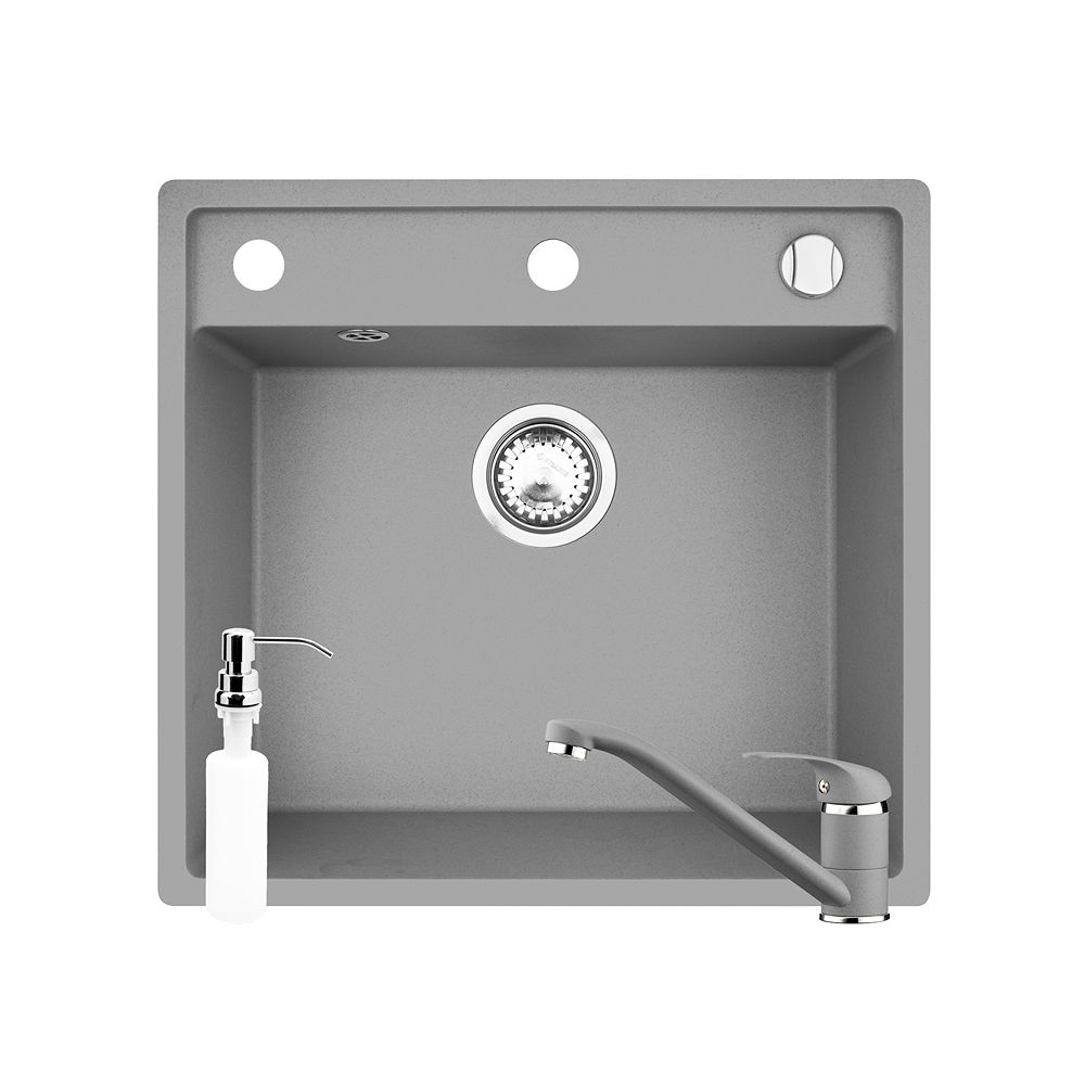 Set 3in1 chiuveta granit Cristal 1B 53x50 Industrial Grey - imagine 1