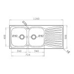 Chiuveta inox ARIADNE 116x50 2B 1D LN - imagine 2