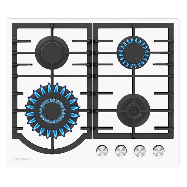 Plita gaz Pyramis 60PG 6512 White Glass, Wok si Fonta