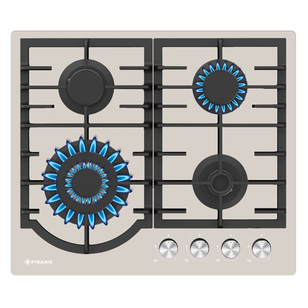 Plita gaz Pyramis 60PG 6513 Beige Glass, Wok si Fonta