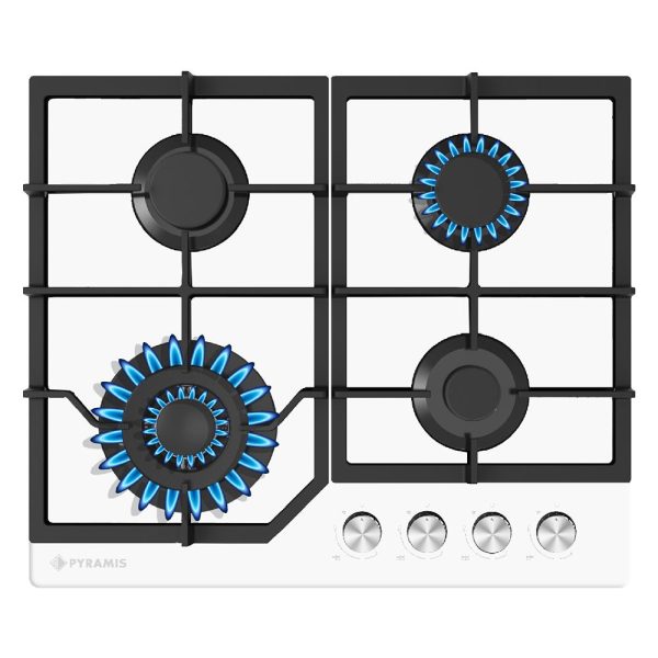 Plita gaz Pyramis 60PG 6612 White Glass, Wok si Fonta