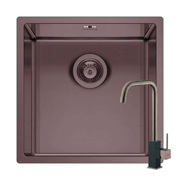 Set chiuveta inox ASTRIS COLORA 40x40 1B si baterie ADELITA Copper