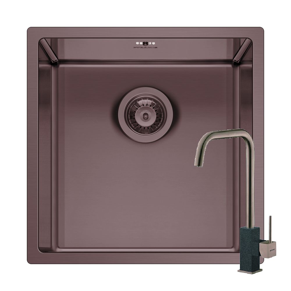 Set chiuveta inox ASTRIS COLORA 40x40 1B si baterie ADELITA Copper - imagine 1