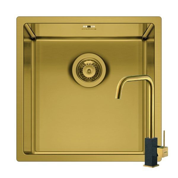 Set chiuveta inox ASTRIS COLORA 40x40 1B si baterie ADELITA Gold