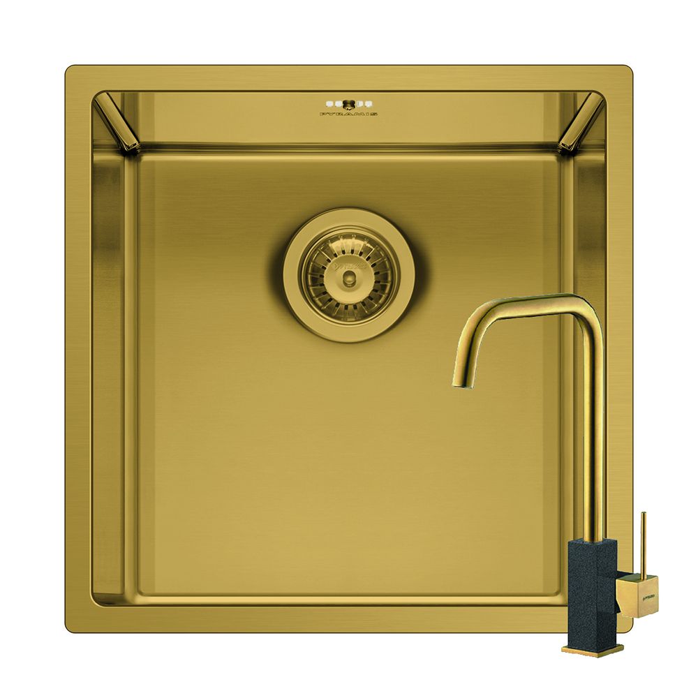 Set chiuveta inox ASTRIS COLORA 40x40 1B si baterie ADELITA Gold - imagine 1