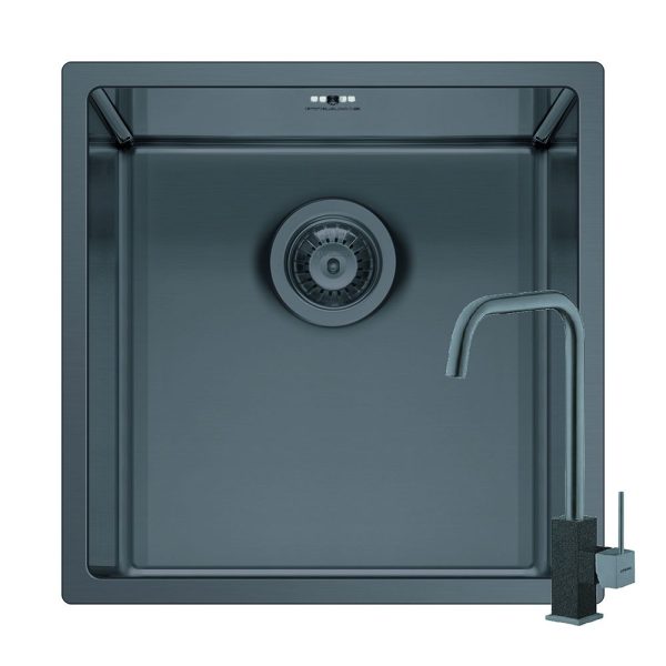 Set chiuveta inox ASTRIS COLORA 40x40 1B si baterie ADELITA Gun metal