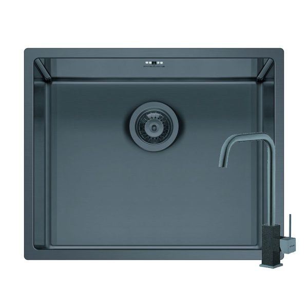 Set chiuveta inox ASTRIS COLORA 50x40 1B si baterie ADELITA Gun metal