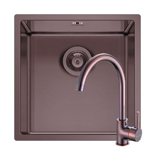 Set chiuveta inox ASTRIS COLORA 40x40 1B si baterie ECO BELLO Copper