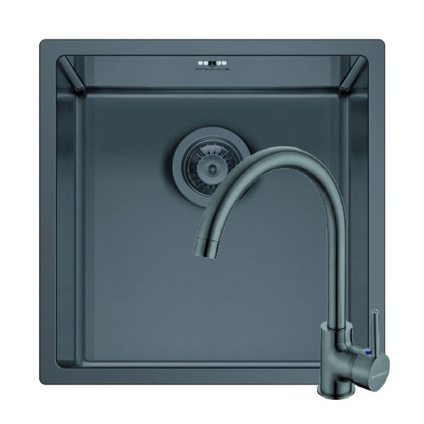 Set chiuveta inox ASTRIS COLORA 40x40 1B si baterie ECO BELLO Gun Metal