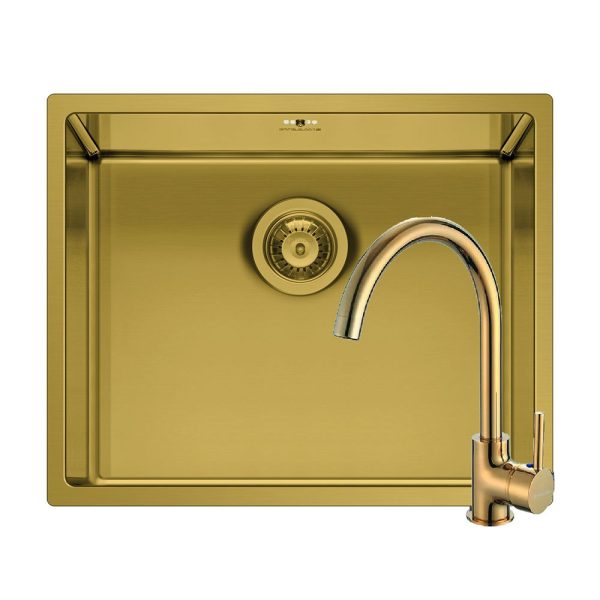 Set chiuveta inox ASTRIS COLORA 50x40 1B si baterie ECO BELLO Gold