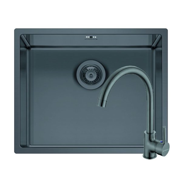 Set chiuveta inox ASTRIS COLORA 50x40 1B si baterie ECO BELLO Gun Metal