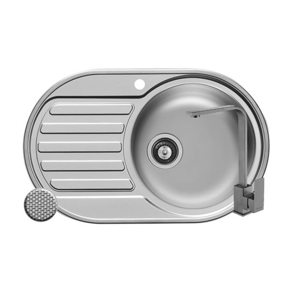 Set chiuveta inox SR MINI 1B1D DR si baterie ECO CECILIA