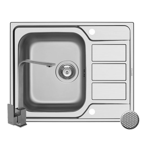 Set chiuveta inox ATHENA 1B1D LN si baterie ECO CECILIA