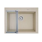Set chiuveta granit SIROS 67x51,5 1B Dark Beige si suport multifunctional ROLL UP