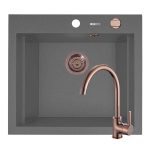 Set chiuveta granit SIROS 57x51,5 1B Grey si baterie ECO BELLO Copper