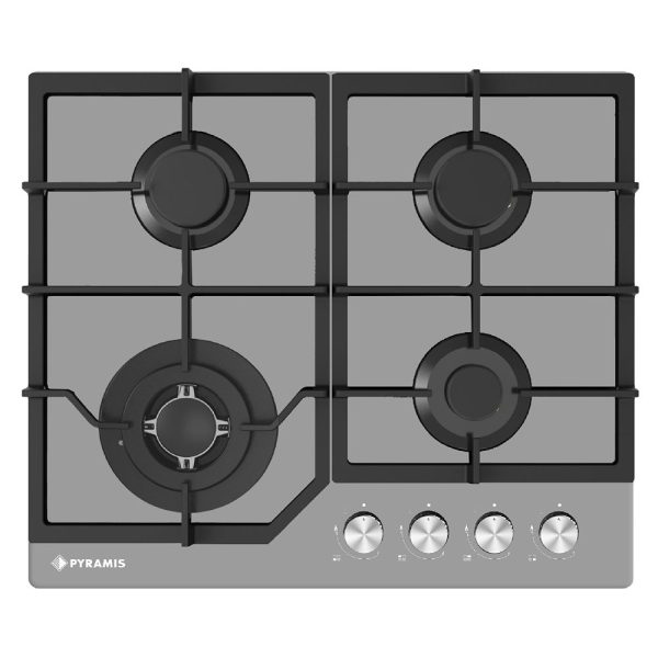 Plita gaz Pyramis 60PG 6614 Grey Glass, Wok si Fonta