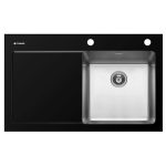 Chiuveta Crystalon 1B 1D Sticla Temperata Neagra & Inox DR