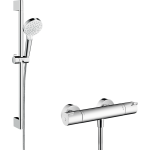 Hansgrohe Crometta 100 sistem de dus cu baterie termostatata Ecostat 1001 si set de dus Vario 65 cm, crom