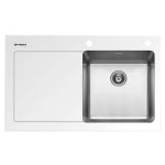 Chiuveta Crystalon 1B 1D Sticla Temperata Alba & Inox DR