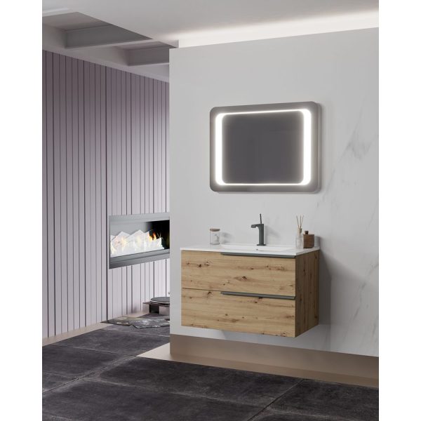 Savini Due Oikos Baza suspendata cu 2 sertare si lavoar ceramic 81 cm, culoare rovere oro