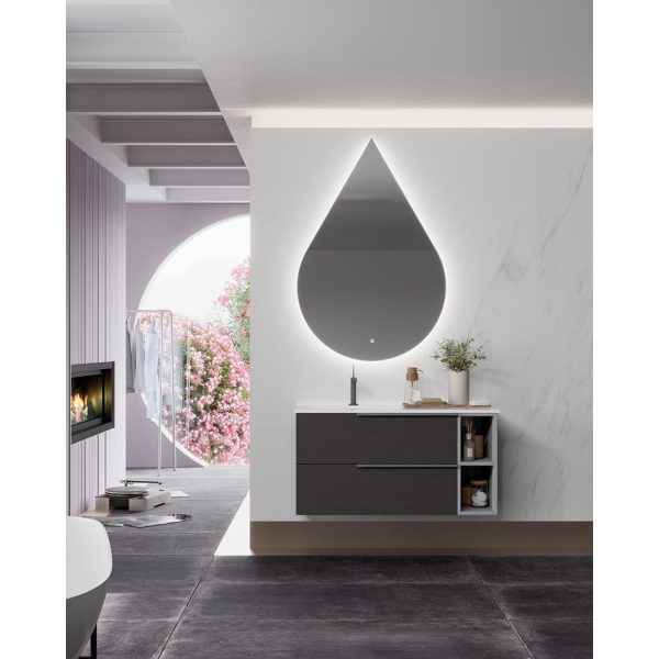 Savini Due Oikos Baza suspendata cu 2 sertare 80 cm, extensie laterala si lavoar ceramic 101 cm, cuva stanga, culoare lino