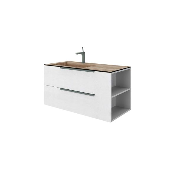 Savini Due Oikos Baza suspendata cu 2 sertare 80 cm, extensie laterala si lavoar din HPL MIELE 101 cm, cuva stanga, culoare alaska