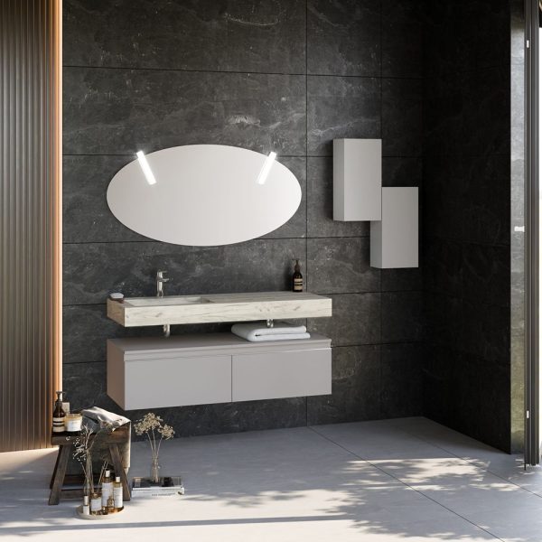 Savini Due Idea Lavoar din HPL 120x46 cm, cu 1 cuva stanga, culoare rovere ghiaccio