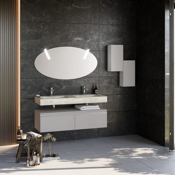 Savini Due Idea Lavoar din HPL 120x46 cm, cu 2 cuve, culoare beton