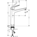 Hansgrohe Novus 230 baterie lavoar inalta fara ventil, crom - imagine 2