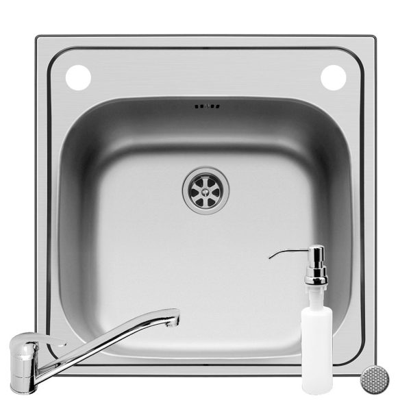 Set 3IN 1 Chiuveta Inox INSET 1B LN + Baterie + Dozator detergent