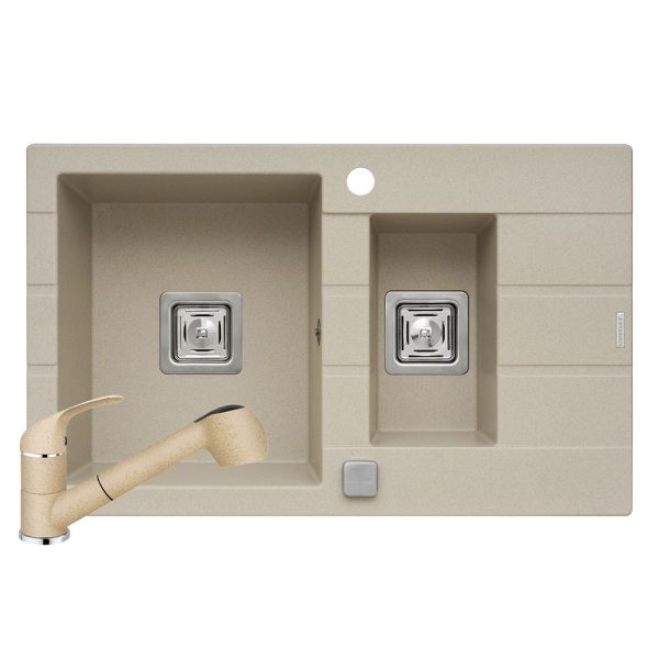 Set chiuveta granit ARKADIA SQ & baterie FIDO - Bej