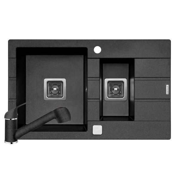Set chiuveta granit ARKADIA SQ & baterie FIDO - Negru