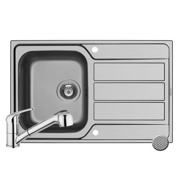 Set chiuveta inox ATHENA 79x50 1B1D LN & baterie FIDO crom