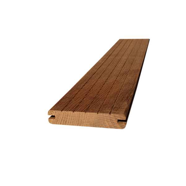 Deck frasin termotratat 21x100x1000 mm, intreg, finisaj striații rare, montaj cu cleme ascunse