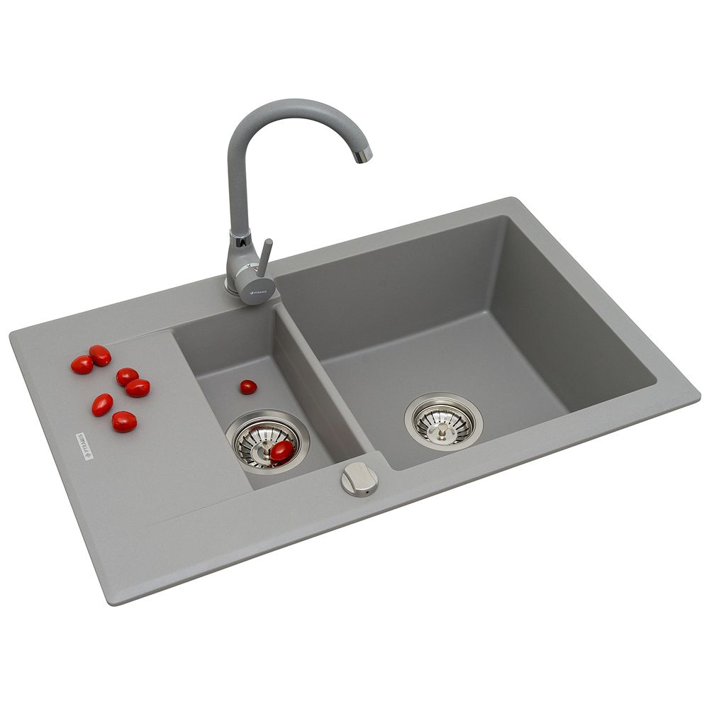 Chiuveta bucatarie KORFU 78x46 1 1/2B 1D Grey - imagine 2