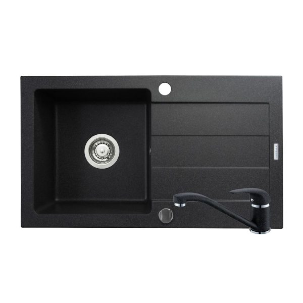 Set 2in 1 chiuveta granit PYRAMIS 1B1D + baterie ASALIA Black