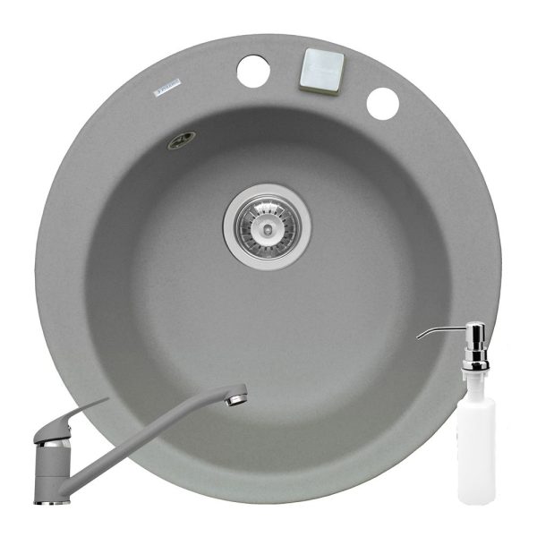 Set 3in1 chiuveta granit Cristal 1B Ø49 Grey