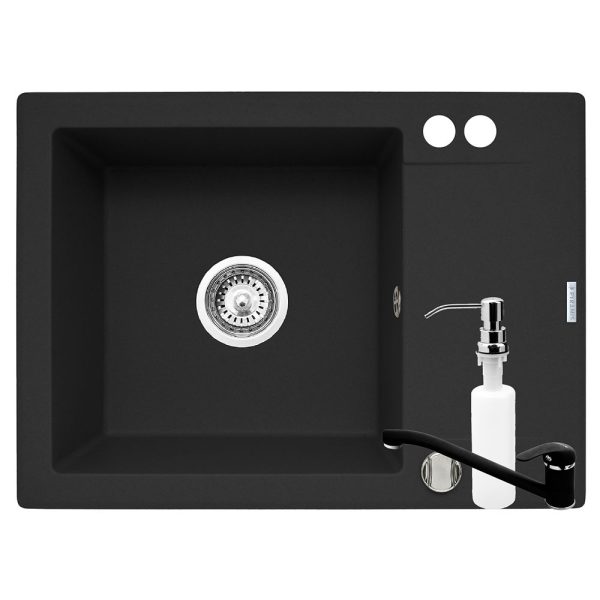 Set 3in1 chiuveta granit Cristal MINI 1B 1D ST Carbon