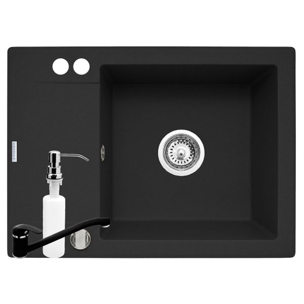 Set 3in1 chiuveta granit Cristal MINI 1B 1D DR Carbon
