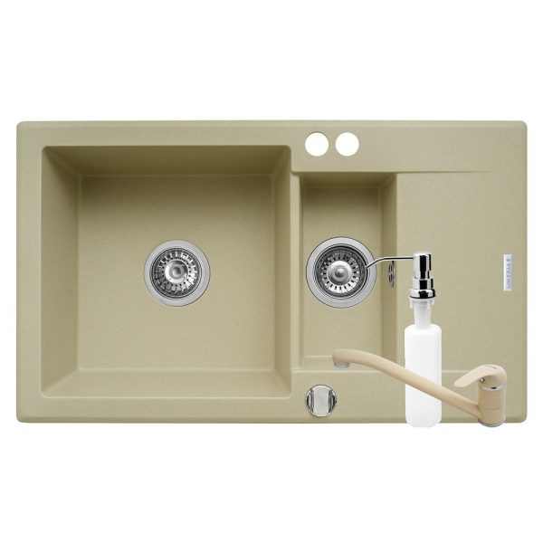 Set 3in1 chiuveta granit Cristal EXTRA 1 1/2B 1D ST Wanilla
