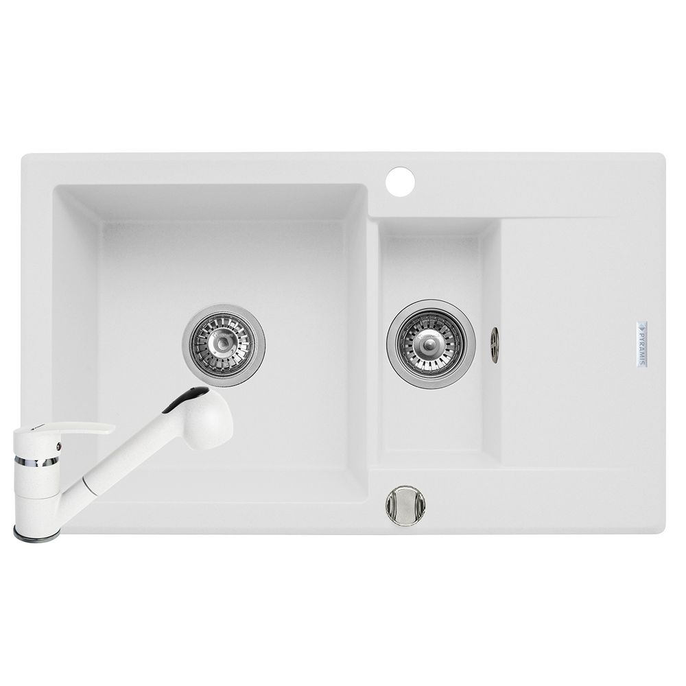 Set chiuveta KORFU 78x46 1 1/2B 1D & baterie FIDO - Snow - imagine 1