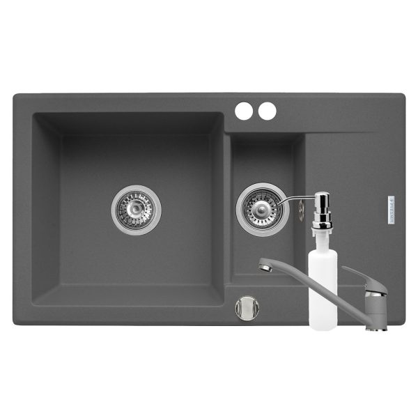 Set 3in1 chiuveta granit Cristal EXTRA 1 1/2B 1D ST Grey
