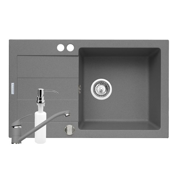 Set 3in1 chiuveta granit Cristal PLUS 1B 1D DR Grey